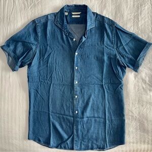 SUITSUPPLY Blue Chambray Short Sleeve Shirt XL